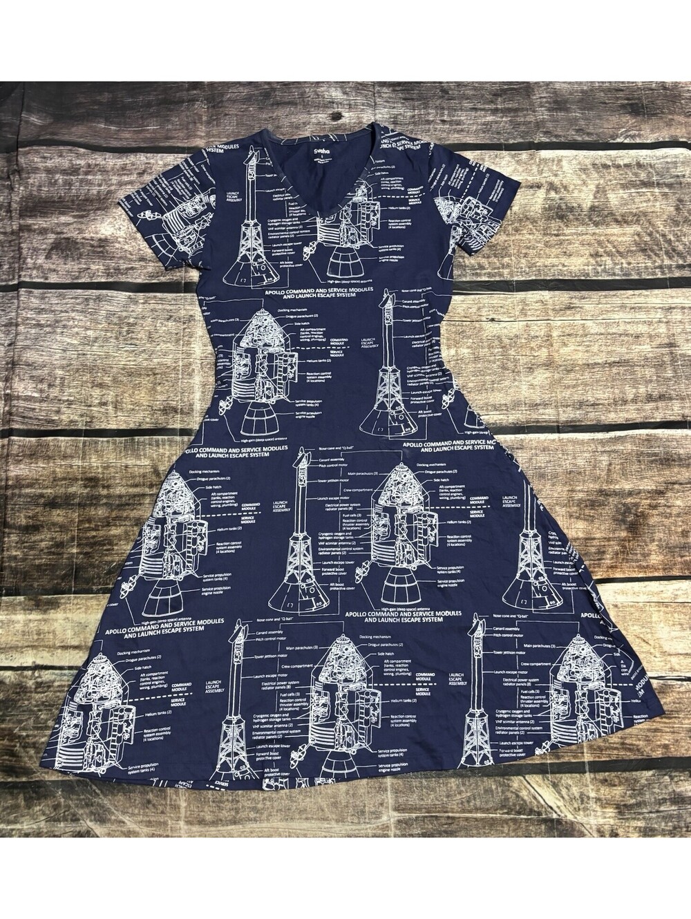 Svaha Dress Womens Size 6 Organic Cotton Apollo Short Sleeve Blue